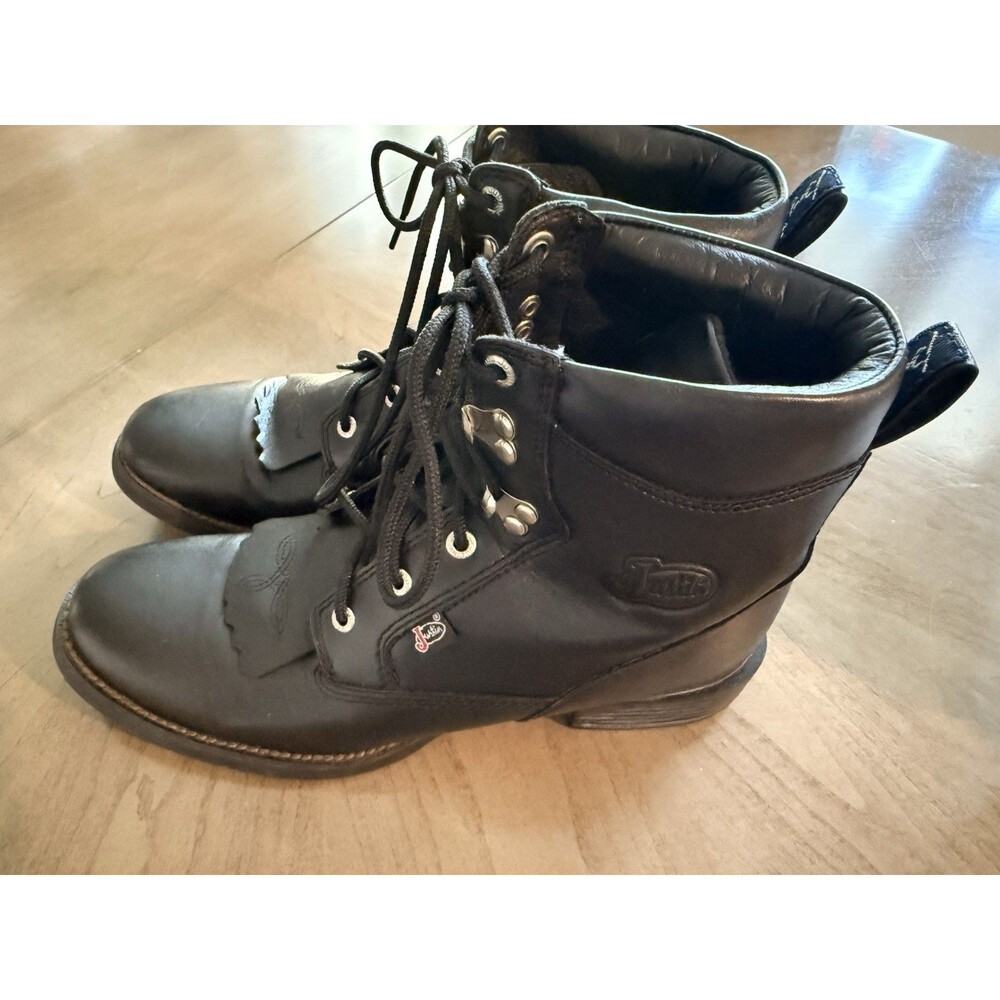 Ariat Boots Women 9B BLK Leather Dual Kiltie Riding Western Heritage Lacer II